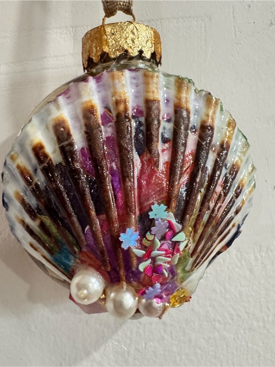 Hand Crafted Other - Hand-Painted Shell Holiday Ornament with Pearls